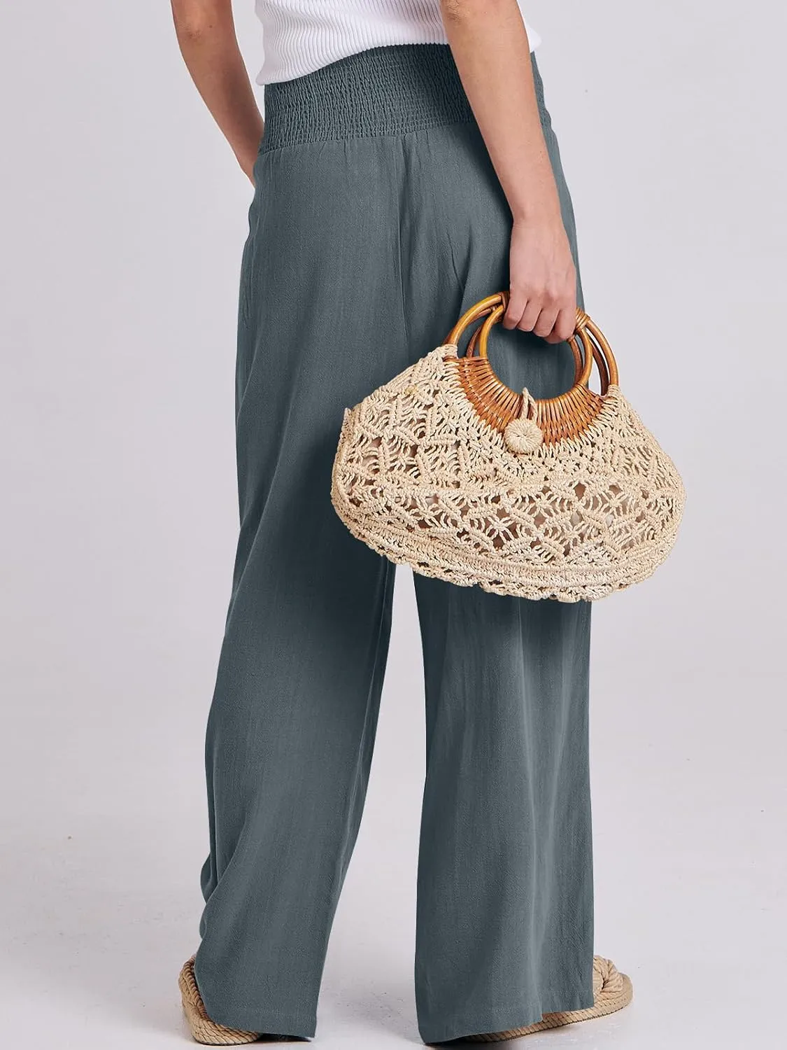 ANRABESS Women Linen Palazzo Pants Summer Boho Wide Leg High Waist Casual Lounge Pant 2025 Beach Travel Vacation Outfits