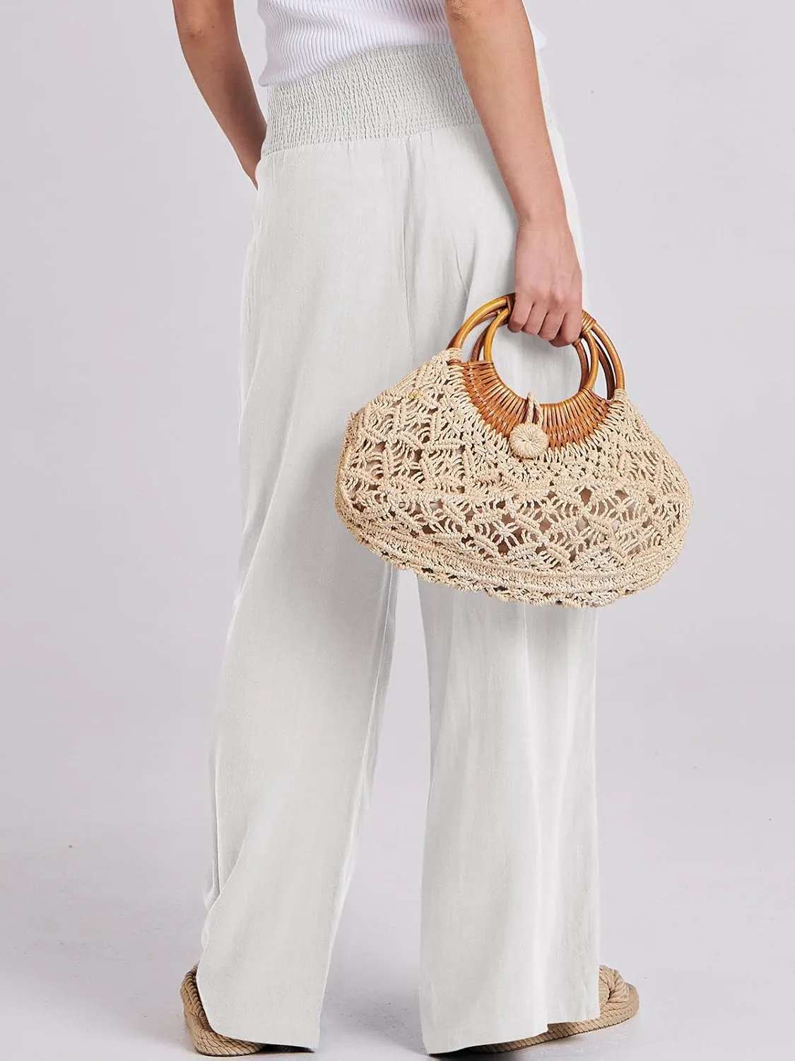 ANRABESS Women Linen Palazzo Pants Summer Boho Wide Leg High Waist Casual Lounge Pant 2025 Beach Travel Vacation Outfits