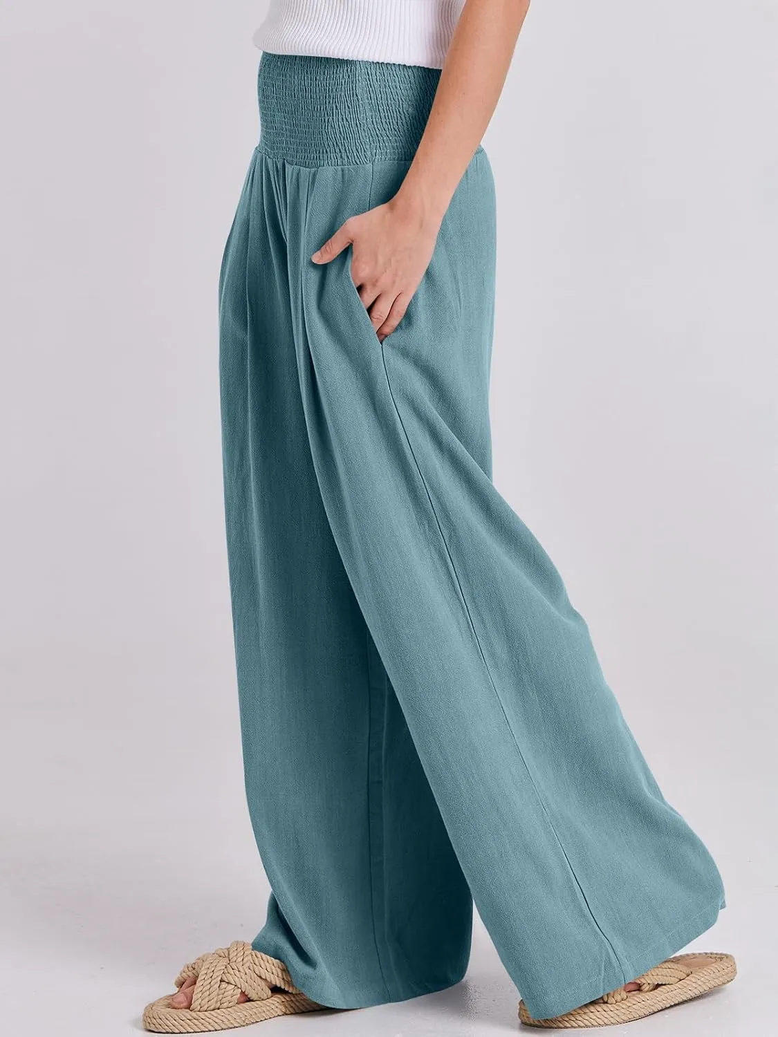 ANRABESS Women Linen Palazzo Pants Summer Boho Wide Leg High Waist Casual Lounge Pant 2025 Beach Travel Vacation Outfits