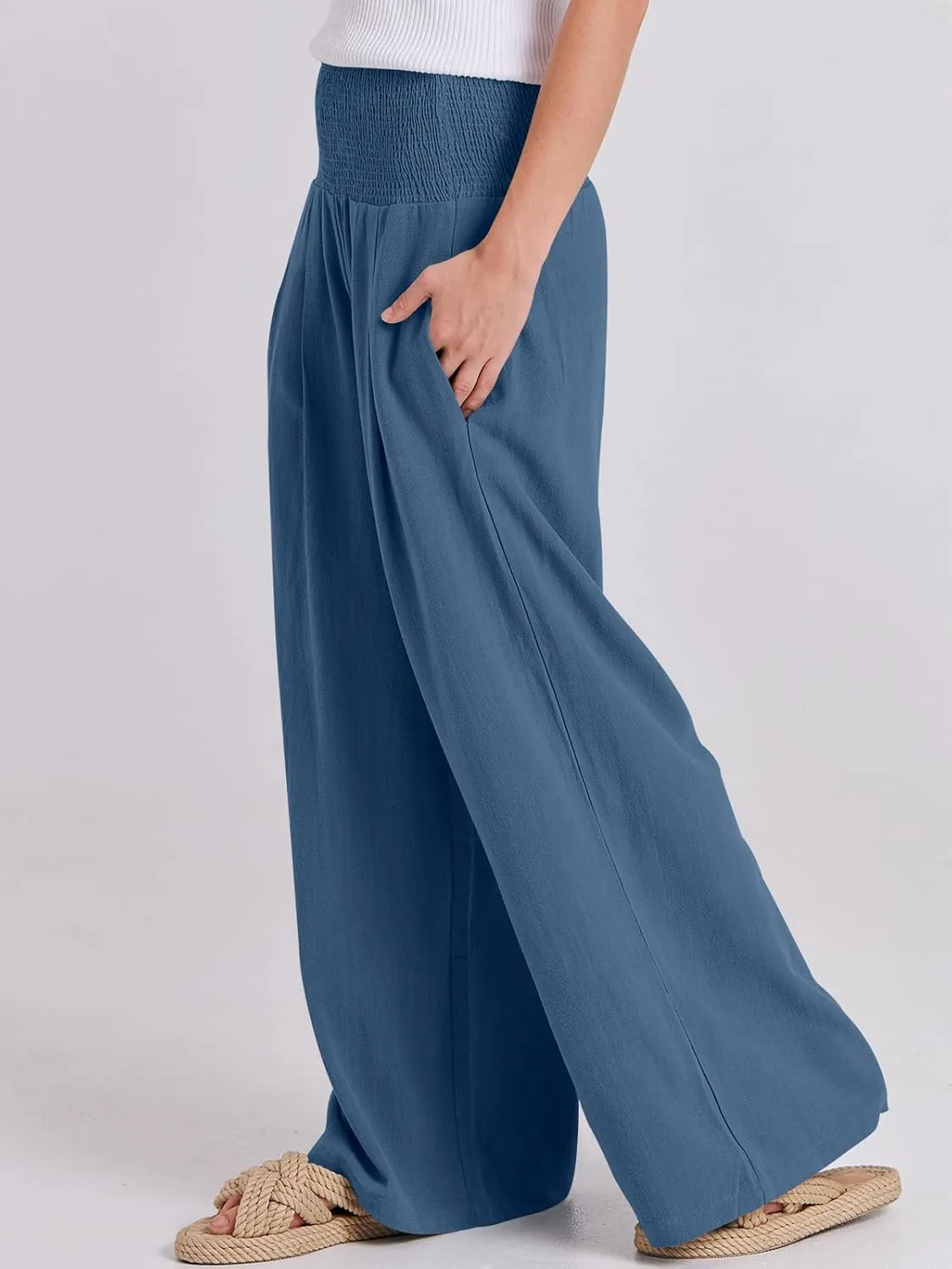 ANRABESS Women Linen Palazzo Pants Summer Boho Wide Leg High Waist Casual Lounge Pant 2025 Beach Travel Vacation Outfits