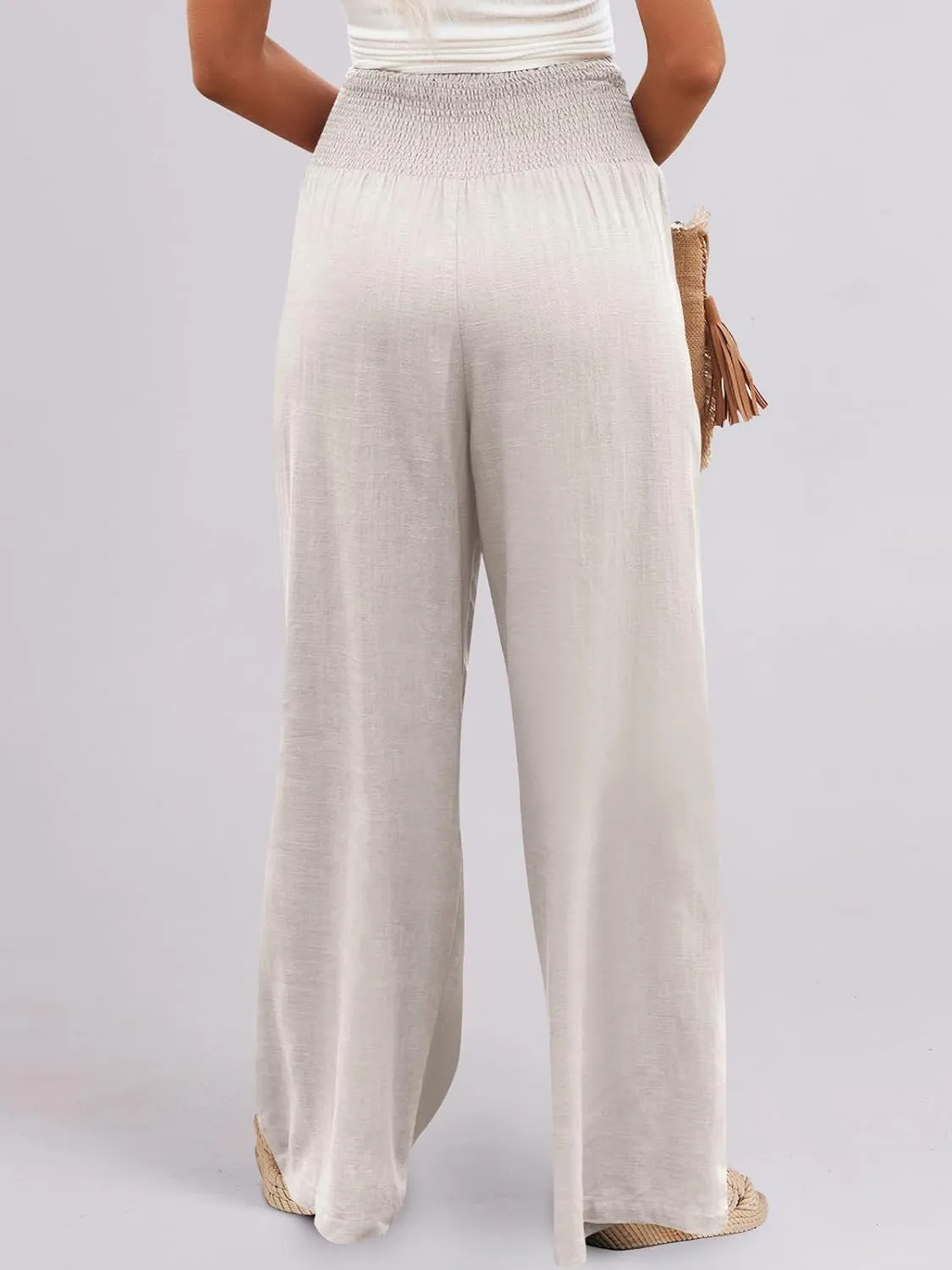 ANRABESS Women Linen Palazzo Pants Summer Boho Wide Leg High Waist Casual Lounge Pant 2025 Beach Travel Vacation Outfits