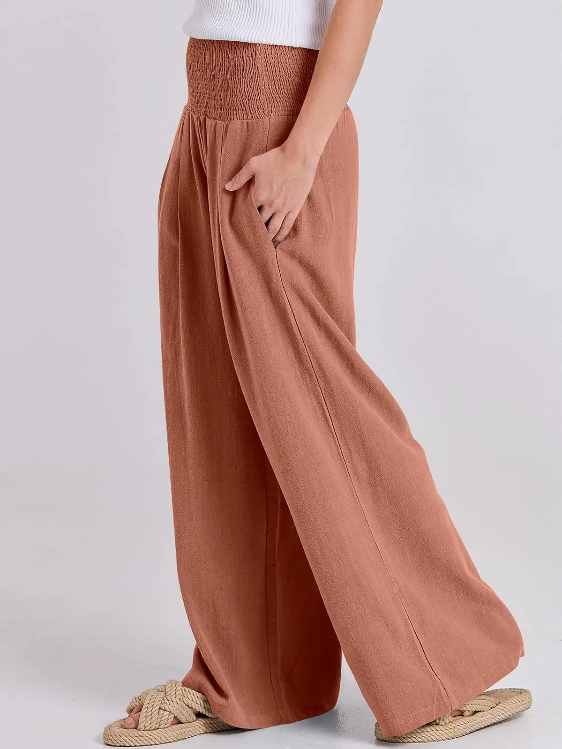 ANRABESS Women Linen Palazzo Pants Summer Boho Wide Leg High Waist Casual Lounge Pant 2025 Beach Travel Vacation Outfits
