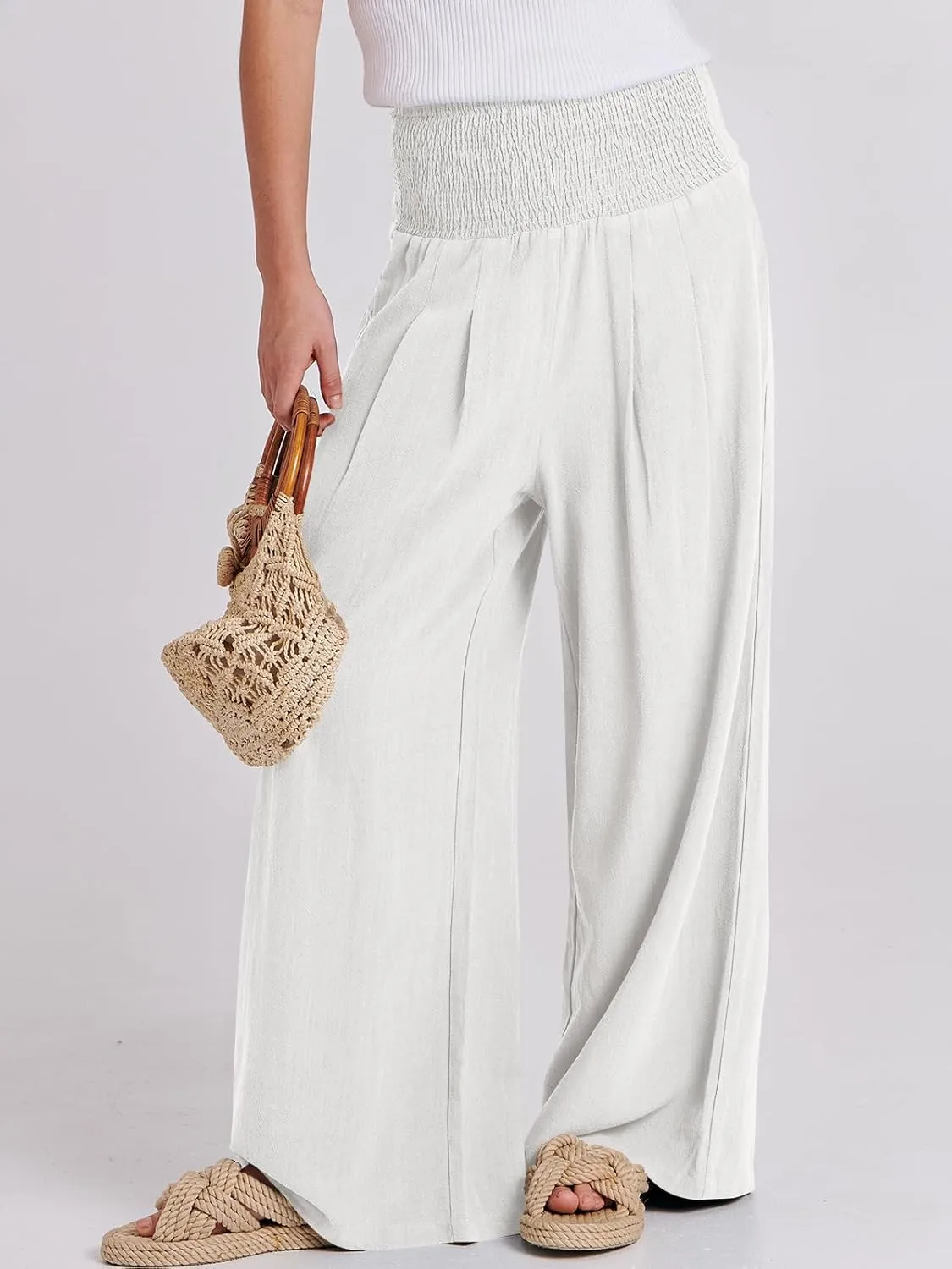 ANRABESS Women Linen Palazzo Pants Summer Boho Wide Leg High Waist Casual Lounge Pant 2025 Beach Travel Vacation Outfits