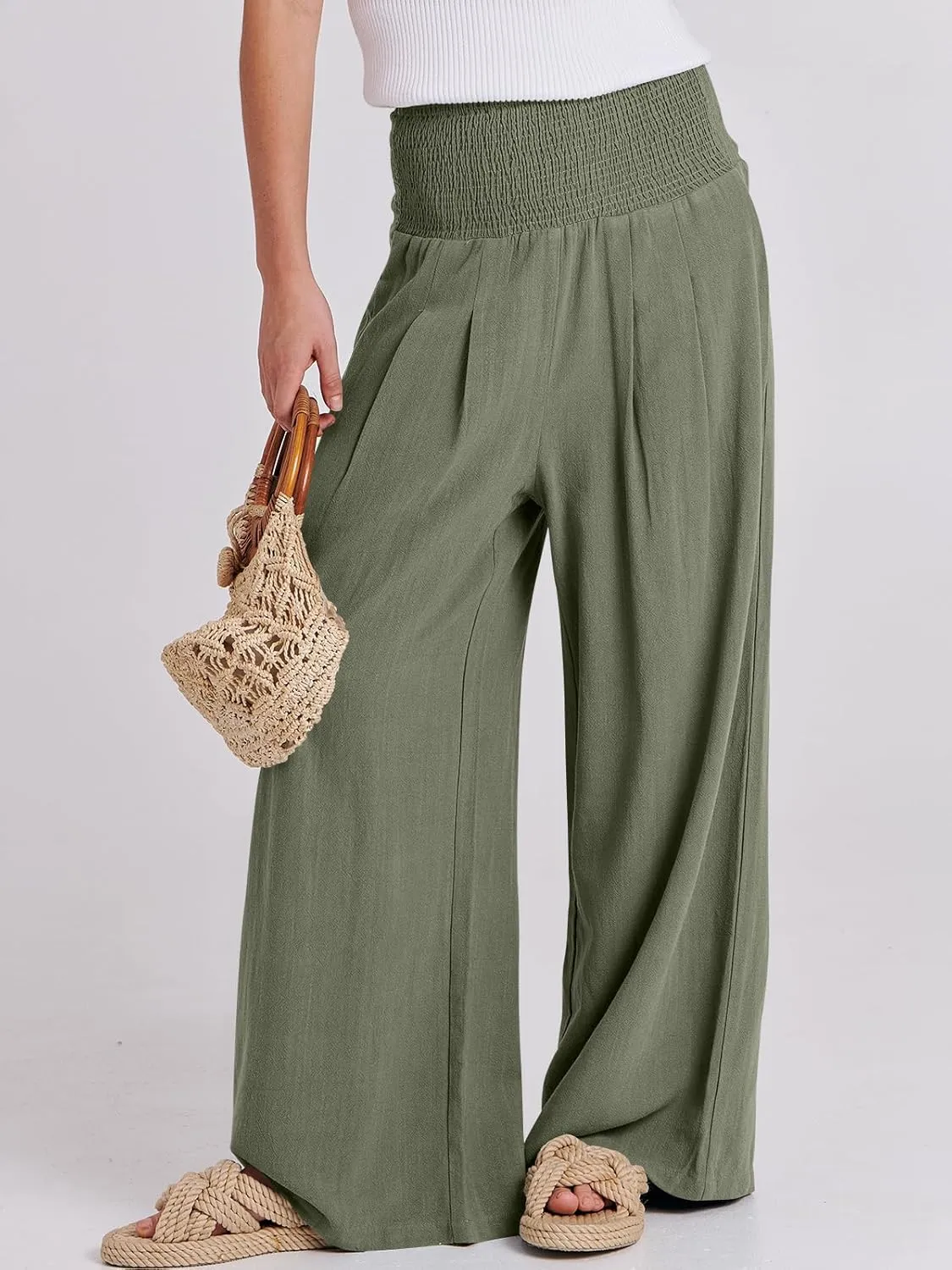 ANRABESS Women Linen Palazzo Pants Summer Boho Wide Leg High Waist Casual Lounge Pant 2025 Beach Travel Vacation Outfits