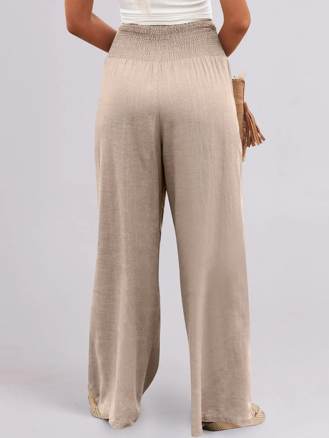 ANRABESS Women Linen Palazzo Pants Summer Boho Wide Leg High Waist Casual Lounge Pant 2025 Beach Travel Vacation Outfits