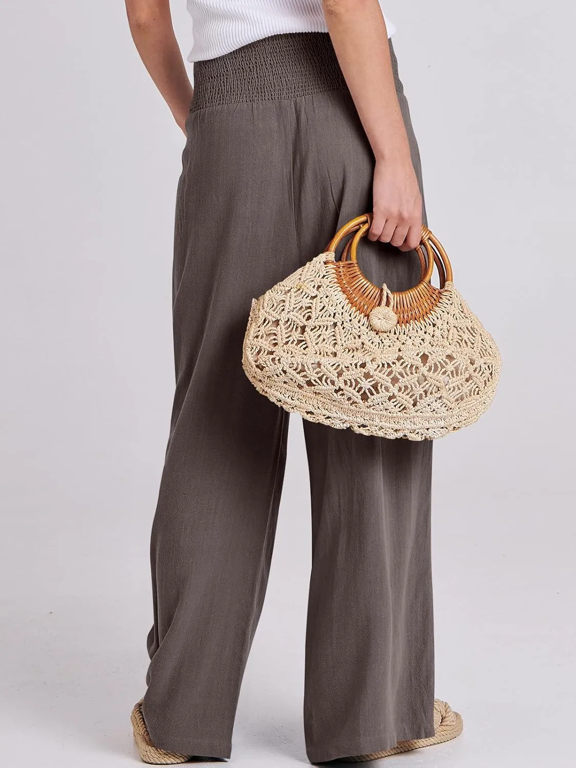 ANRABESS Women Linen Palazzo Pants Summer Boho Wide Leg High Waist Casual Lounge Pant 2025 Beach Travel Vacation Outfits