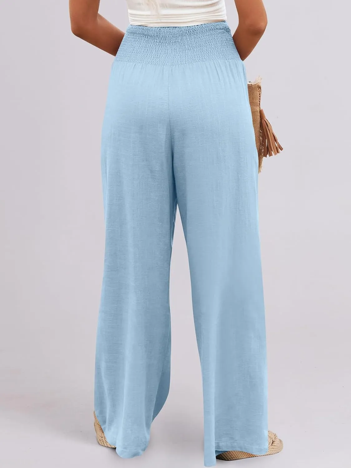 ANRABESS Women Linen Palazzo Pants Summer Boho Wide Leg High Waist Casual Lounge Pant 2025 Beach Travel Vacation Outfits