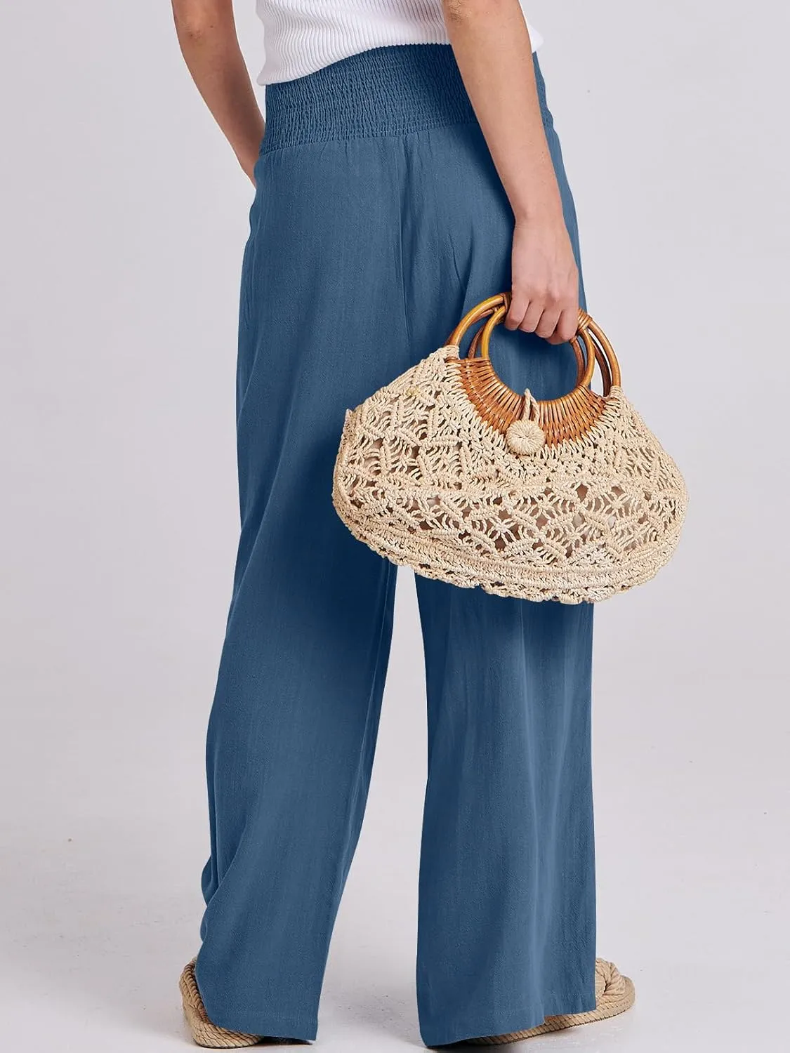 ANRABESS Women Linen Palazzo Pants Summer Boho Wide Leg High Waist Casual Lounge Pant 2025 Beach Travel Vacation Outfits