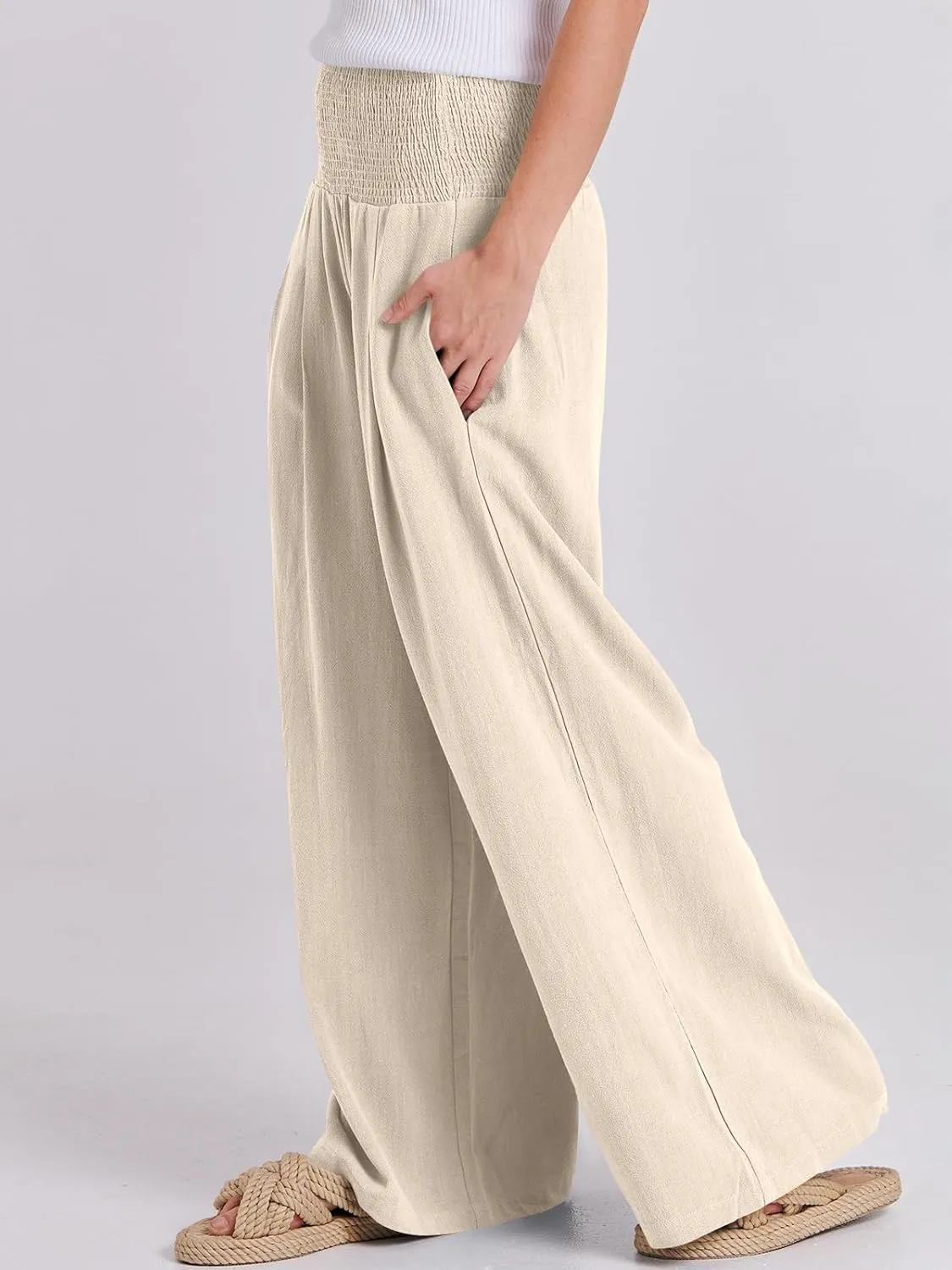 ANRABESS Women Linen Palazzo Pants Summer Boho Wide Leg High Waist Casual Lounge Pant 2025 Beach Travel Vacation Outfits