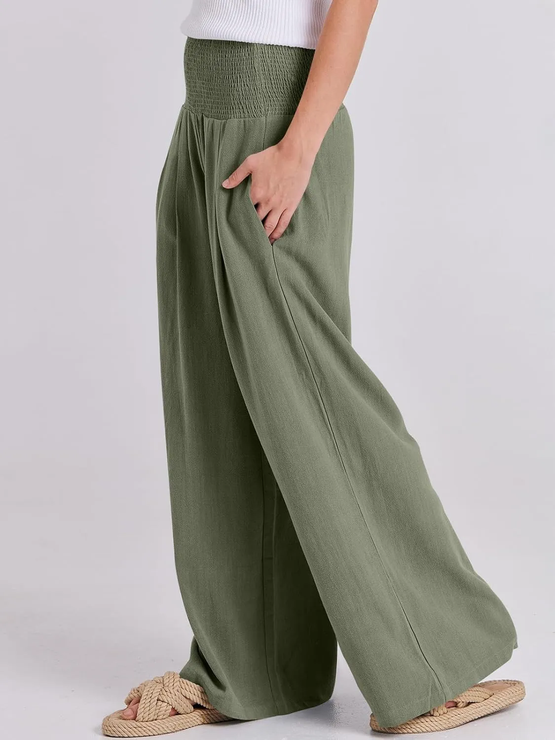 ANRABESS Women Linen Palazzo Pants Summer Boho Wide Leg High Waist Casual Lounge Pant 2025 Beach Travel Vacation Outfits