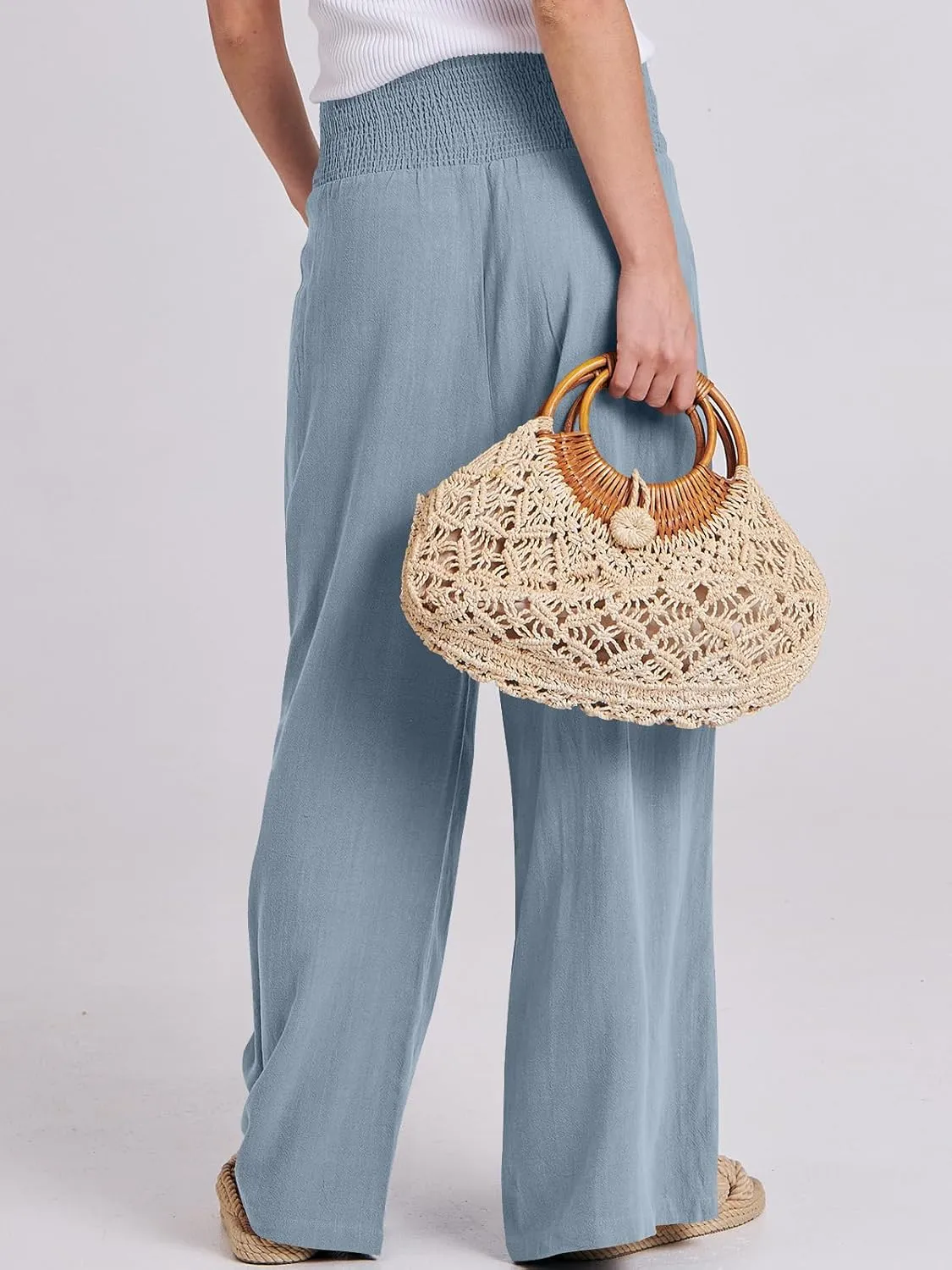 ANRABESS Women Linen Palazzo Pants Summer Boho Wide Leg High Waist Casual Lounge Pant 2025 Beach Travel Vacation Outfits