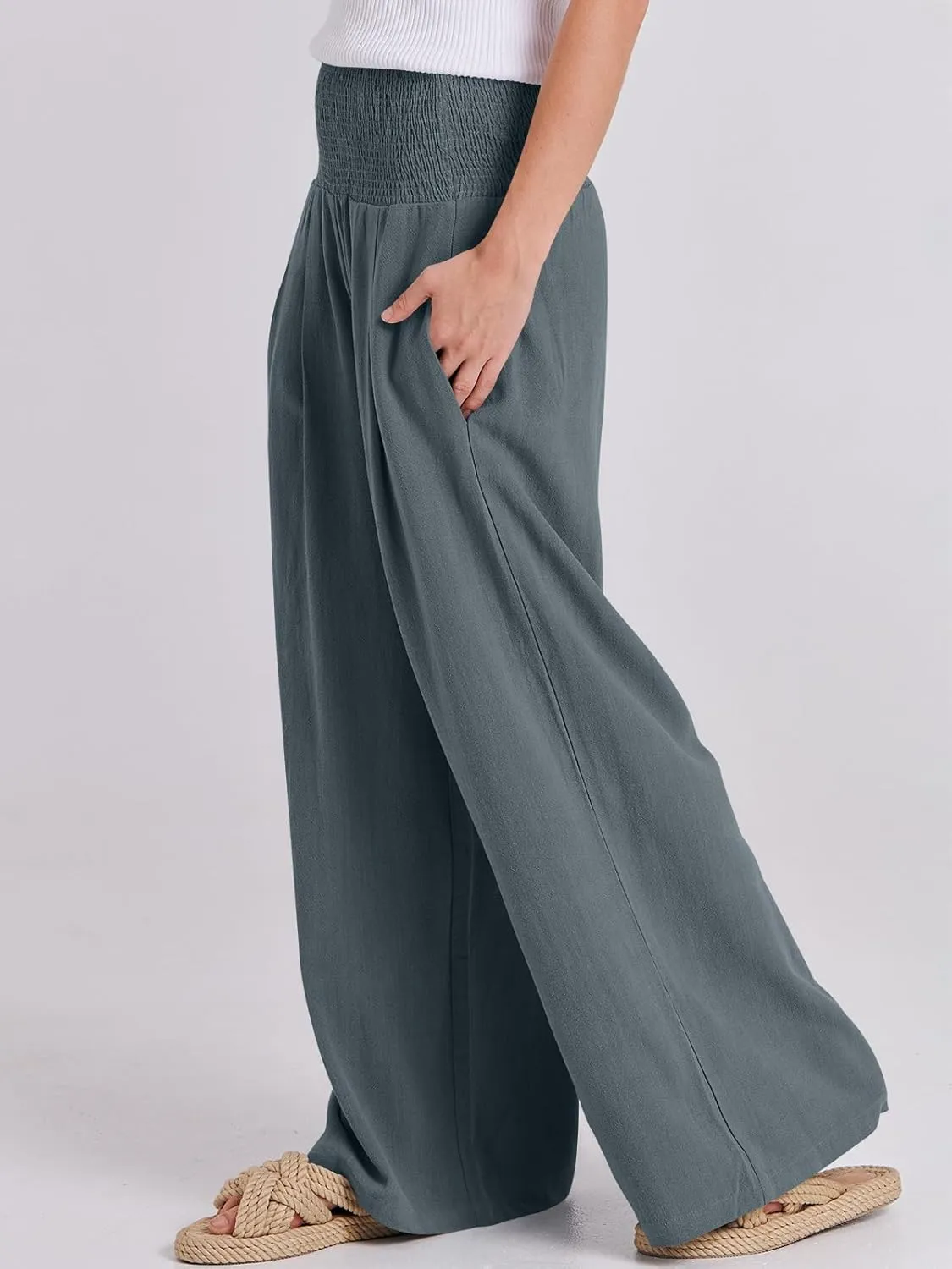 ANRABESS Women Linen Palazzo Pants Summer Boho Wide Leg High Waist Casual Lounge Pant 2025 Beach Travel Vacation Outfits