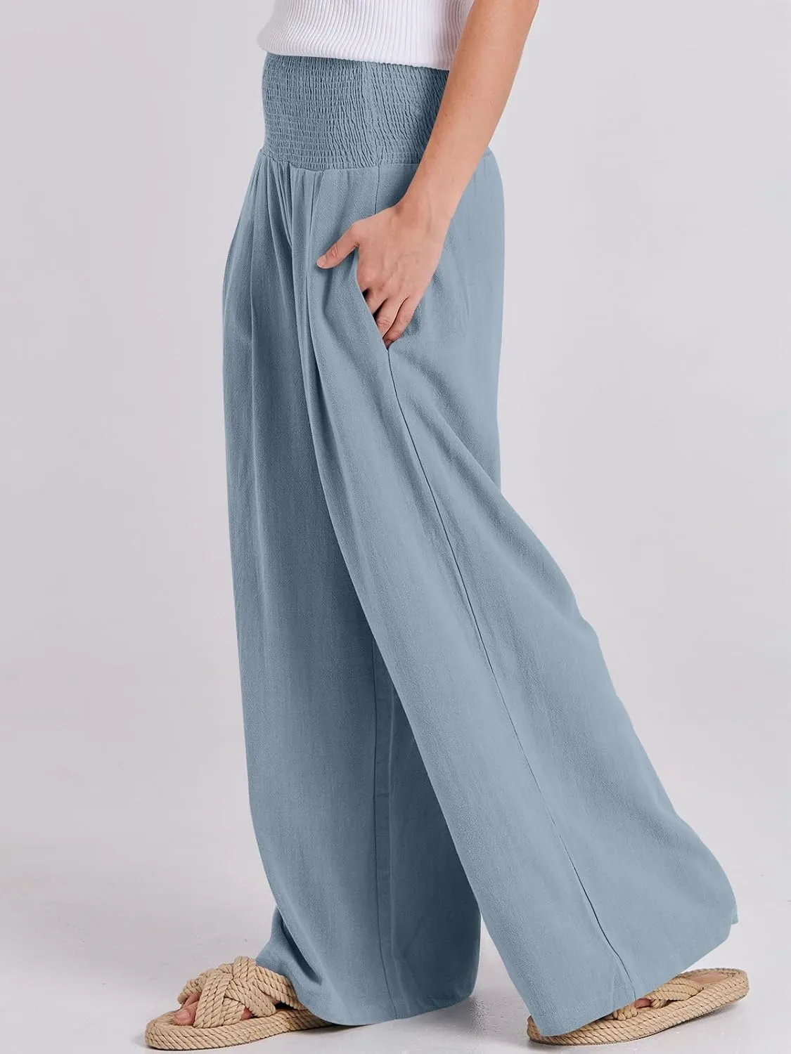 ANRABESS Women Linen Palazzo Pants Summer Boho Wide Leg High Waist Casual Lounge Pant 2025 Beach Travel Vacation Outfits