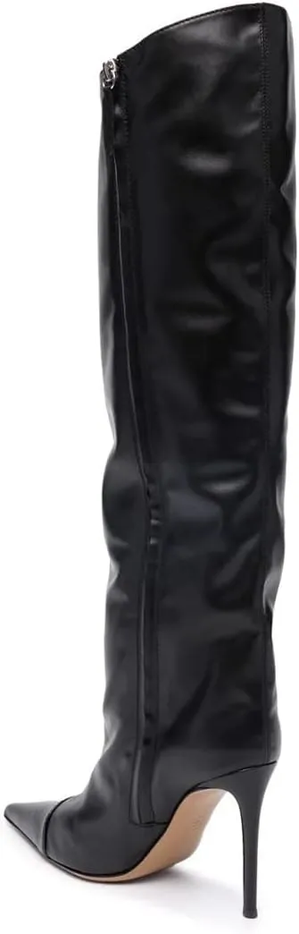 Arqa Metallic Boots for Women Pointed Toe High Stiletto Heel Knee High Boot Fashion Chrome Zipper Boot Dressy Party Shoes