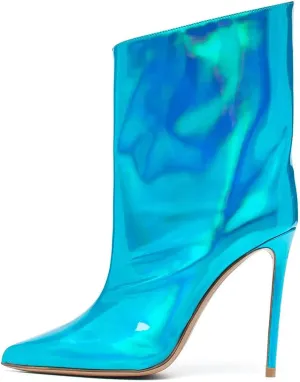Arqa Women's Metallic Leather Boots, Pointed Toe Stiletto Heel Ankle Boot Wide Calf Fall Fashion Booties