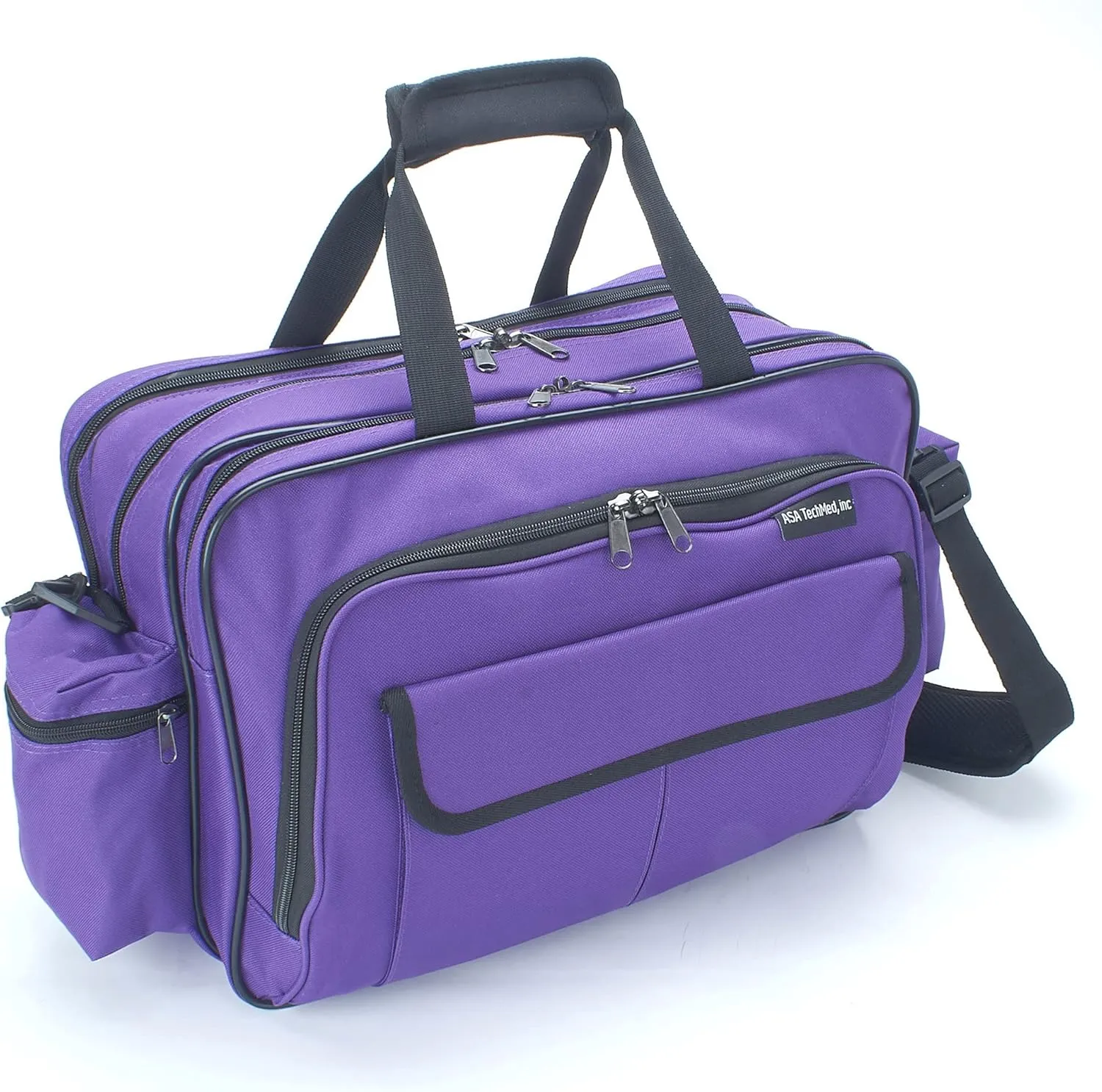 ASA TECHMED Nursing Bag with Compartments – Durable Medical Equipment Shoulder Bag for Nurses, Physicians, EMTs, Multi-Pocket, Nylon Reinforced, Adjustable Straps (Purple)
