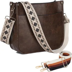 AUYOCO Vegan Leather Crossbody Bags for Women, Crossbody Purse with Guitar Strap Zipped Pockets Handbag Shoulder Bag