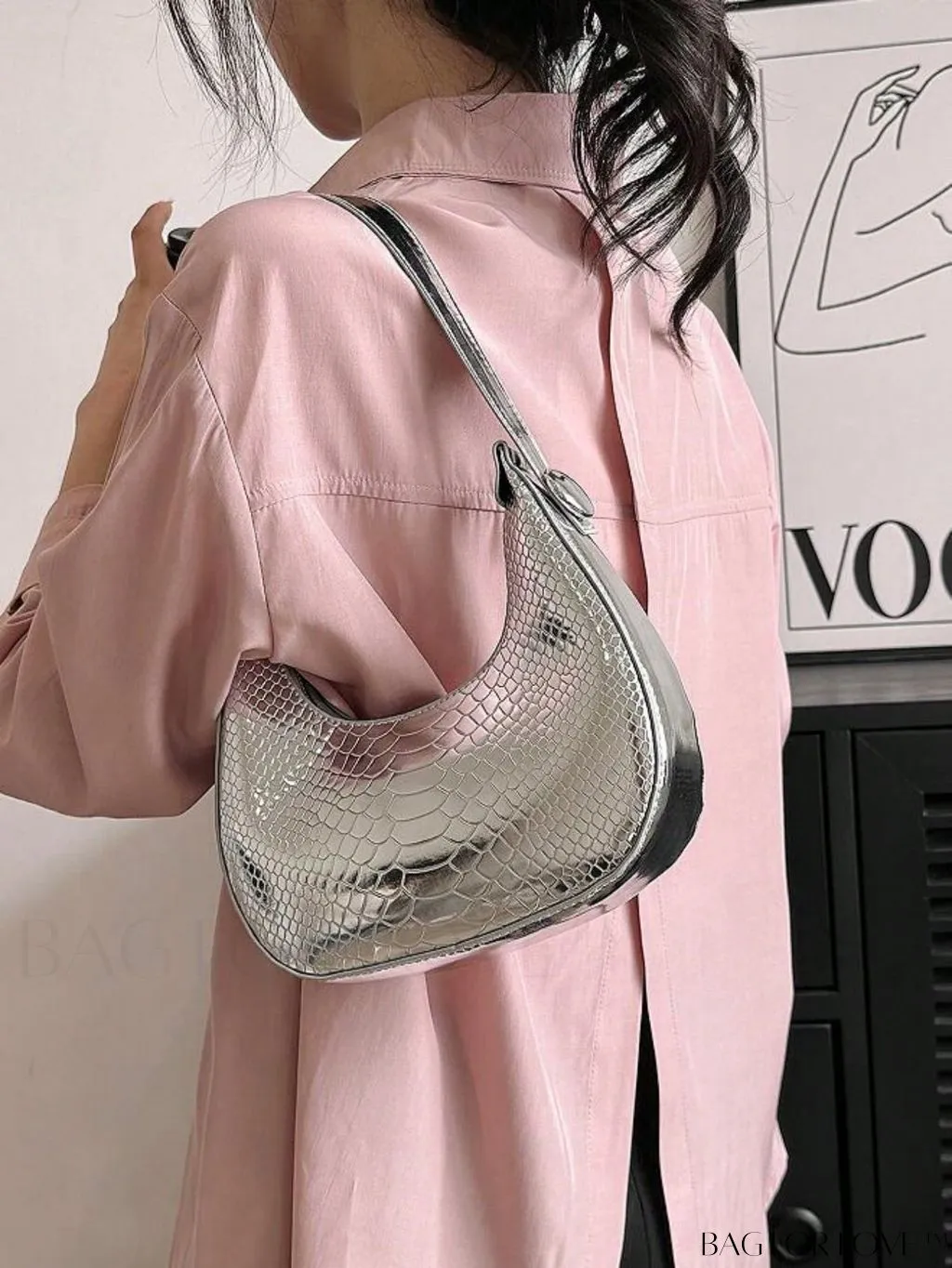 BagForLove - Exquisite Metallic Crocodile-Embossed Hobo Bag