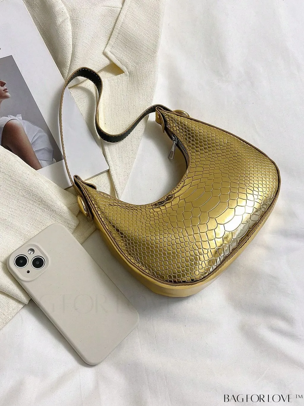 BagForLove - Exquisite Metallic Crocodile-Embossed Hobo Bag
