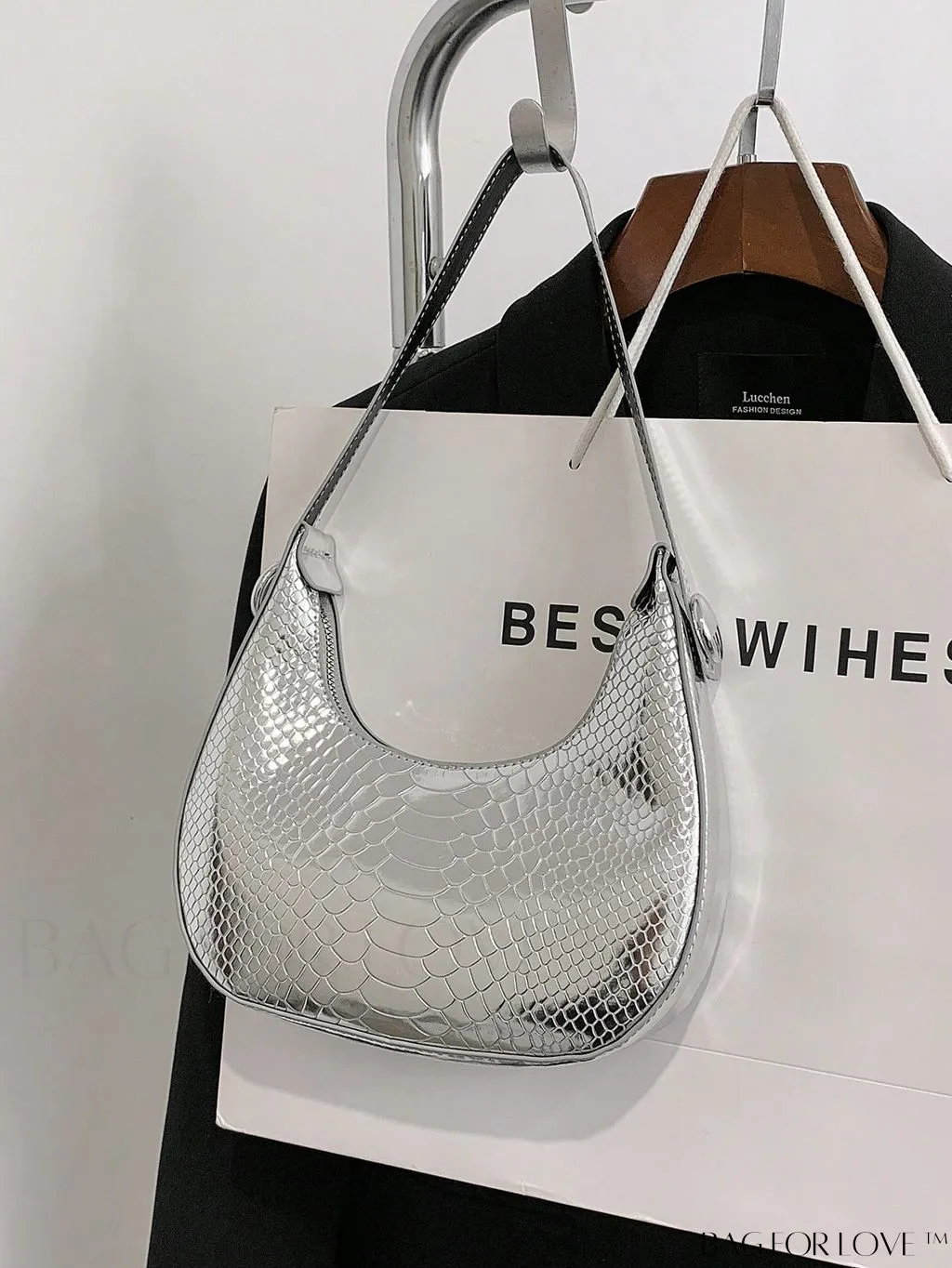 BagForLove - Exquisite Metallic Crocodile-Embossed Hobo Bag