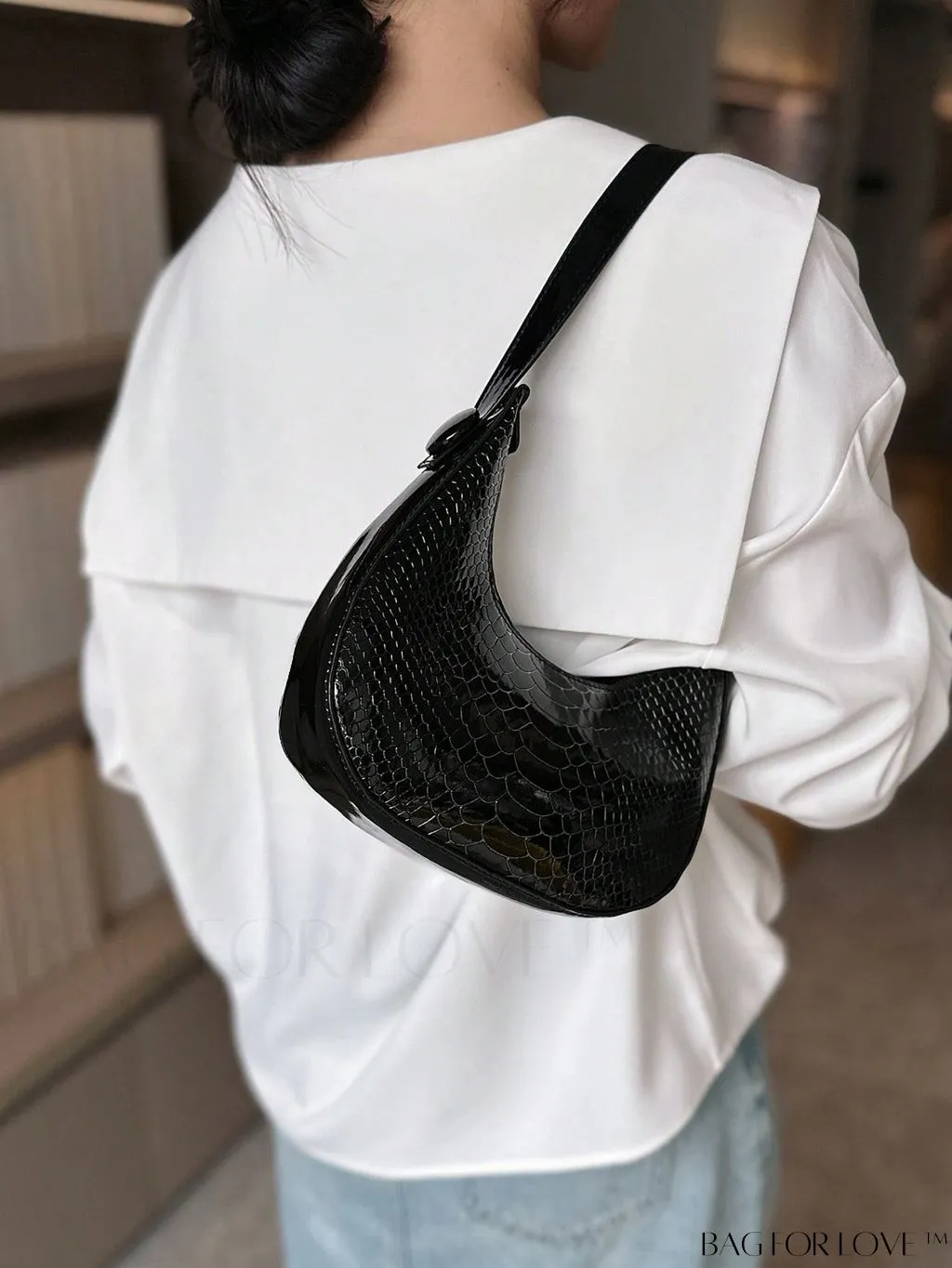 BagForLove - Exquisite Metallic Crocodile-Embossed Hobo Bag
