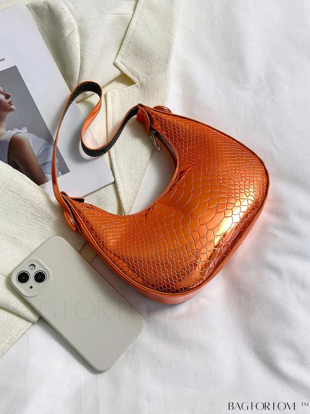 BagForLove - Exquisite Metallic Crocodile-Embossed Hobo Bag