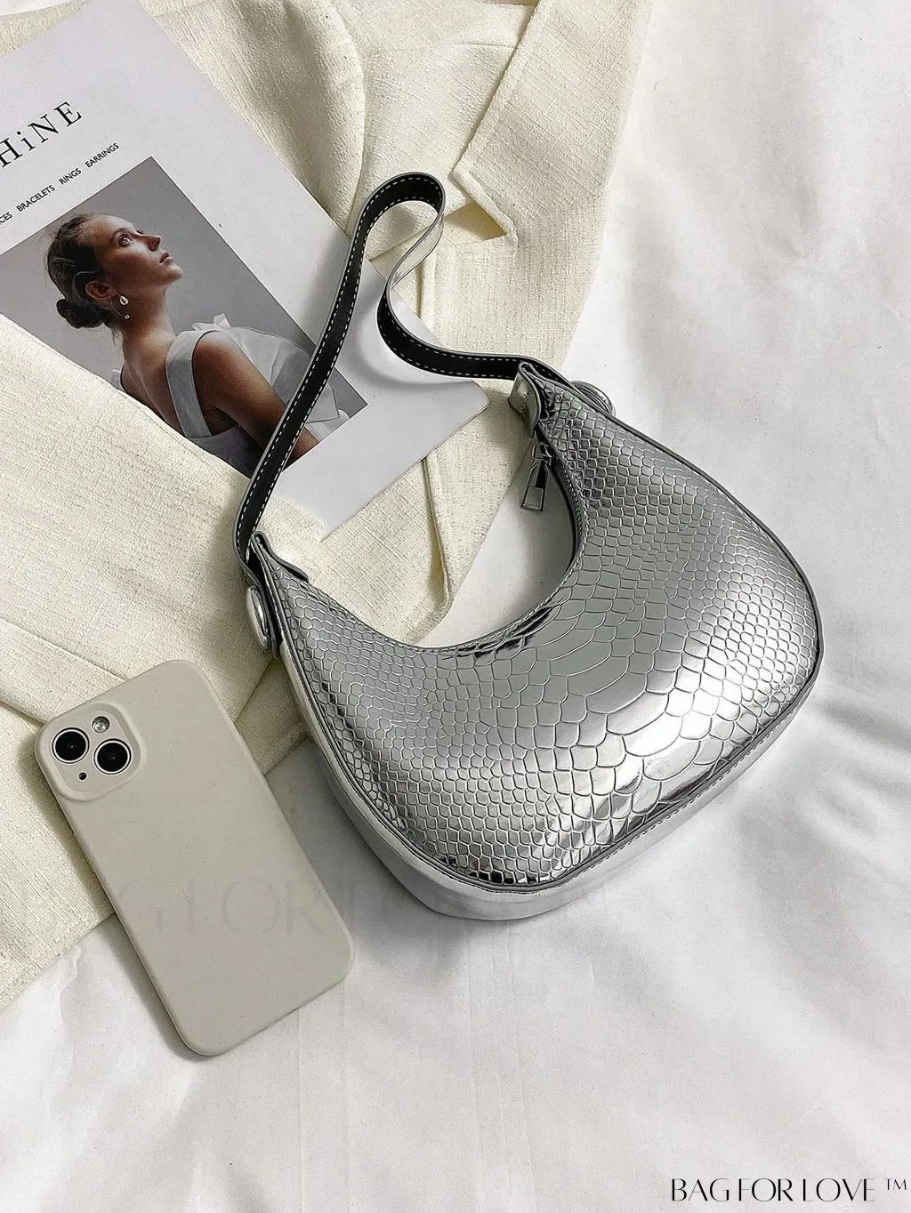 BagForLove - Exquisite Metallic Crocodile-Embossed Hobo Bag