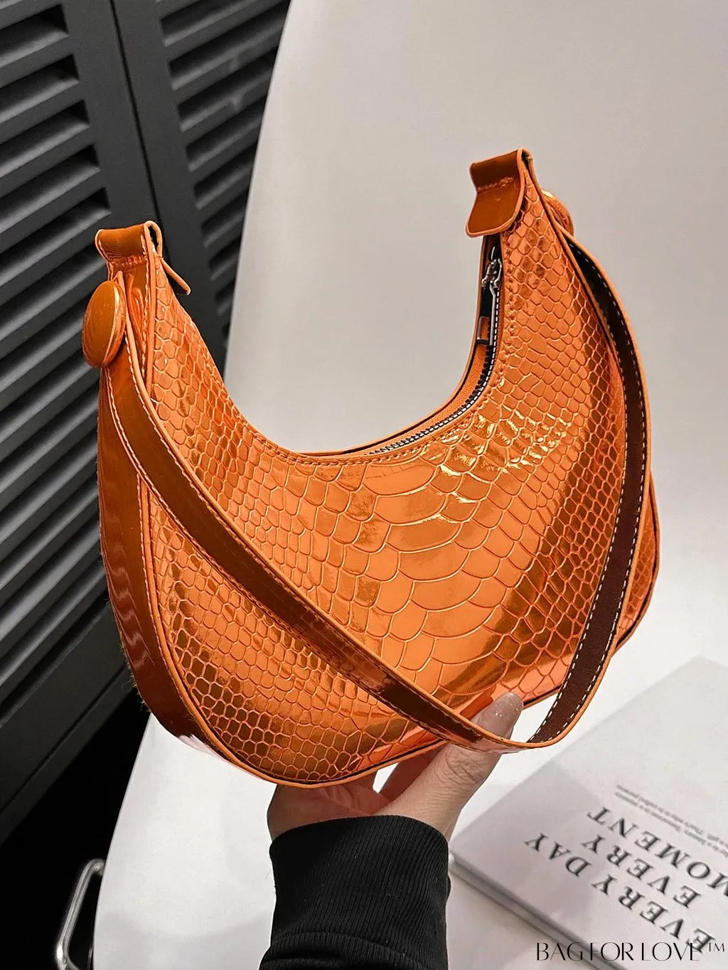 BagForLove - Exquisite Metallic Crocodile-Embossed Hobo Bag