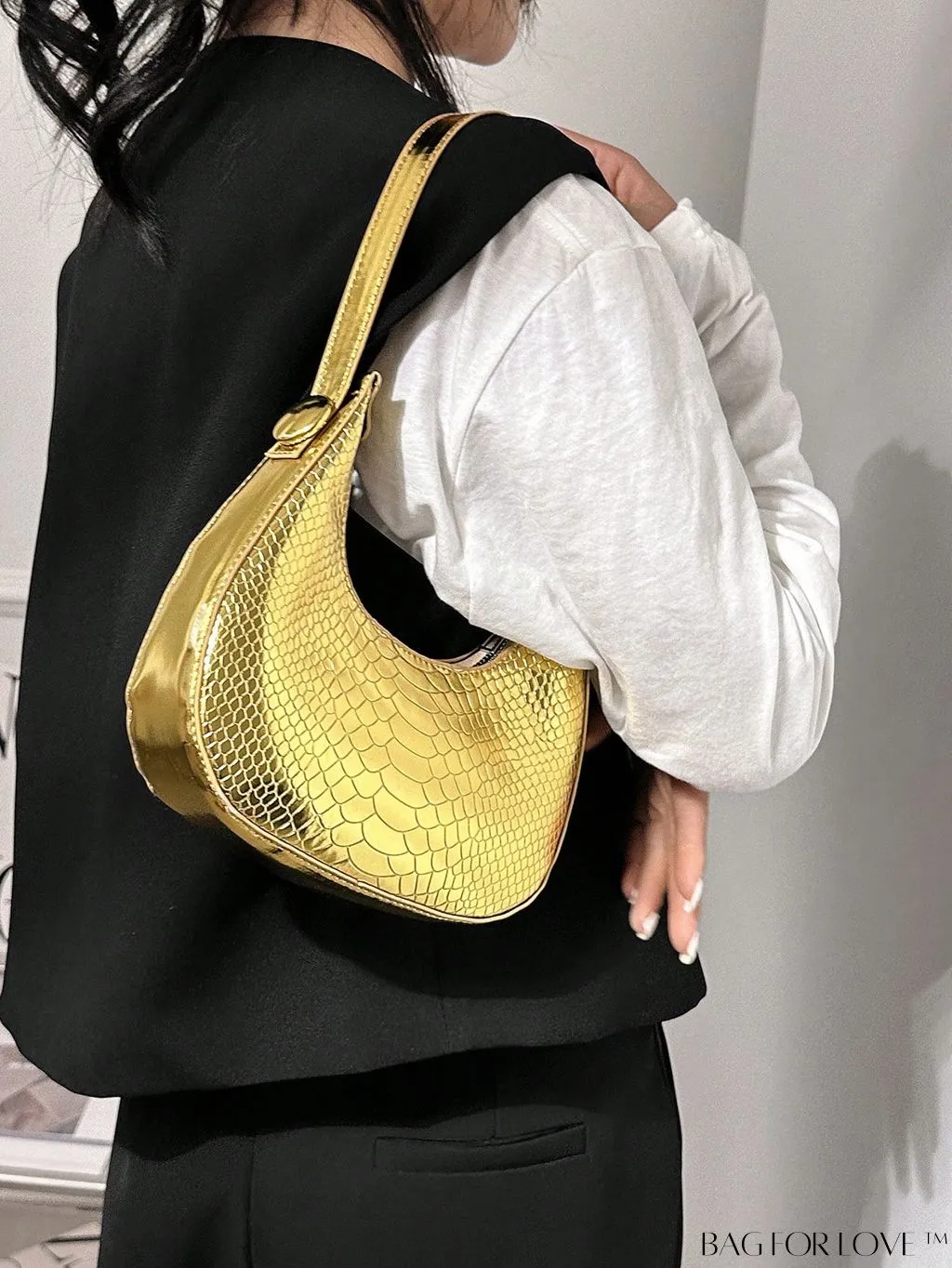 BagForLove - Exquisite Metallic Crocodile-Embossed Hobo Bag