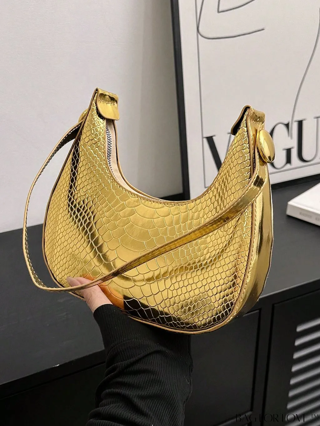 BagForLove - Exquisite Metallic Crocodile-Embossed Hobo Bag