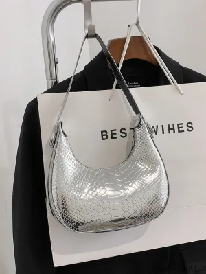 BagForLove - Exquisite Metallic Crocodile-Embossed Hobo Bag
