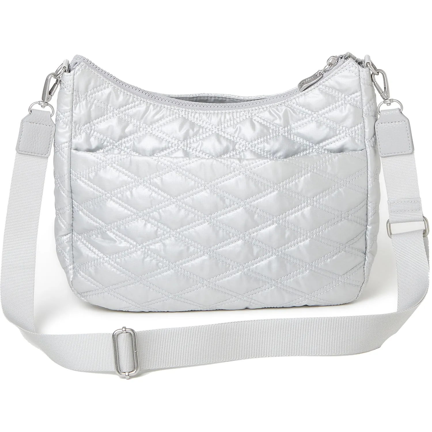 Baggallini Quilted Convertible Hobo Pewter Metallic Nylon