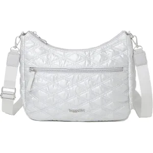Baggallini Quilted Convertible Hobo Pewter Metallic Nylon