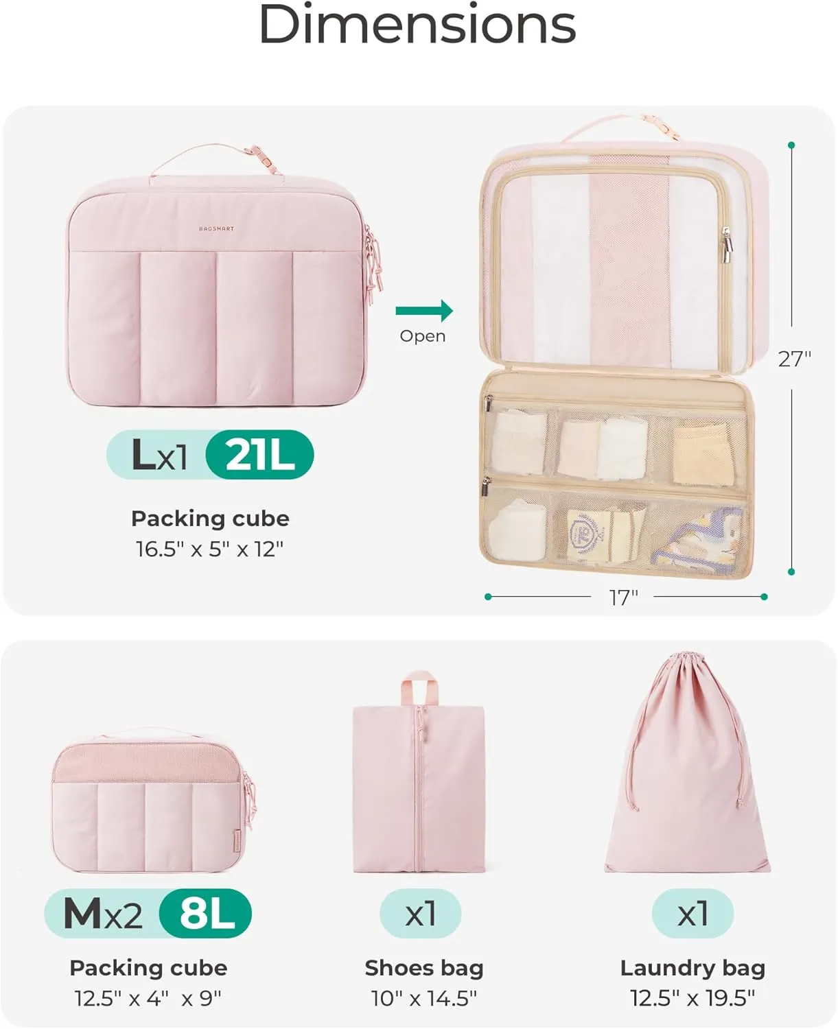 BAGSMART Hanging Packing Cubes for Travel Women, Large Capacity Luggage Organizers for Suitcases, Quilted Travel Essentials for Women, Blue