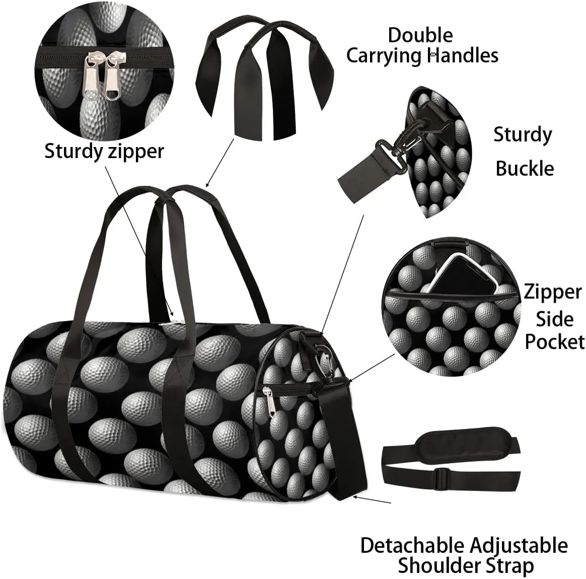 Ball Golf Pattern Travel Duffle Bag Gym Bag for Women Men Lightweight Carry on Duffel Bag for Sports Gyms Weekend Getaway
