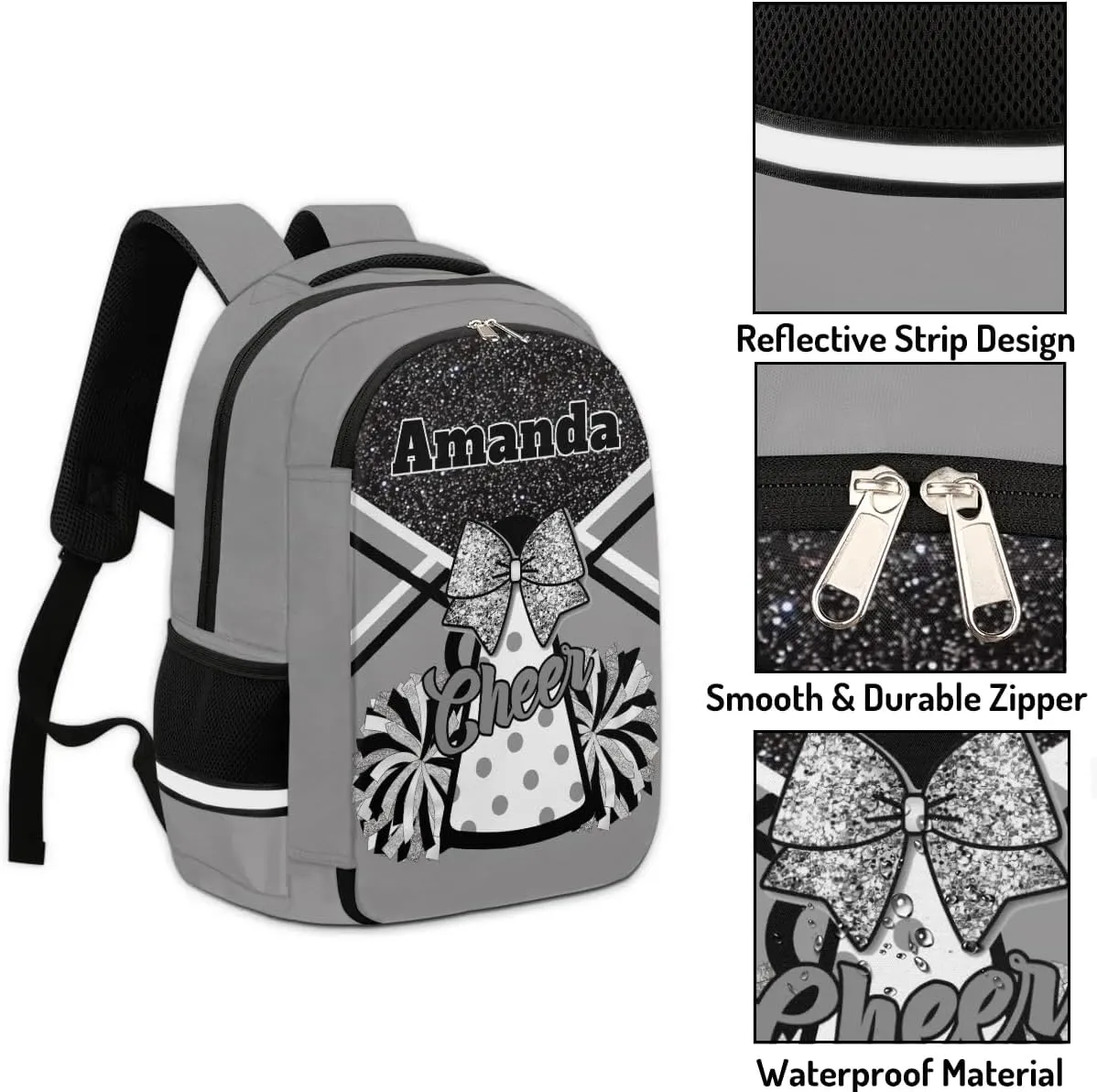 Bardic Personalized Cheer Backpack Kids Backpack for Girls Boys Custom Backpacks Schoolbag for Children Backpack Glitter Cheerleader Gift for Kids