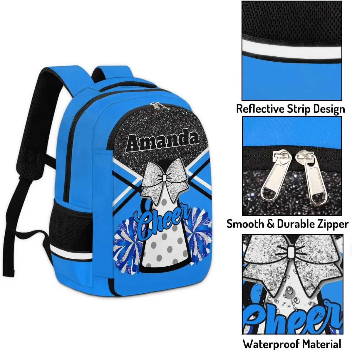 Bardic Personalized Cheer Backpack Kids Backpack for Girls Boys Custom Backpacks Schoolbag for Children Backpack Glitter Cheerleader Gift for Kids