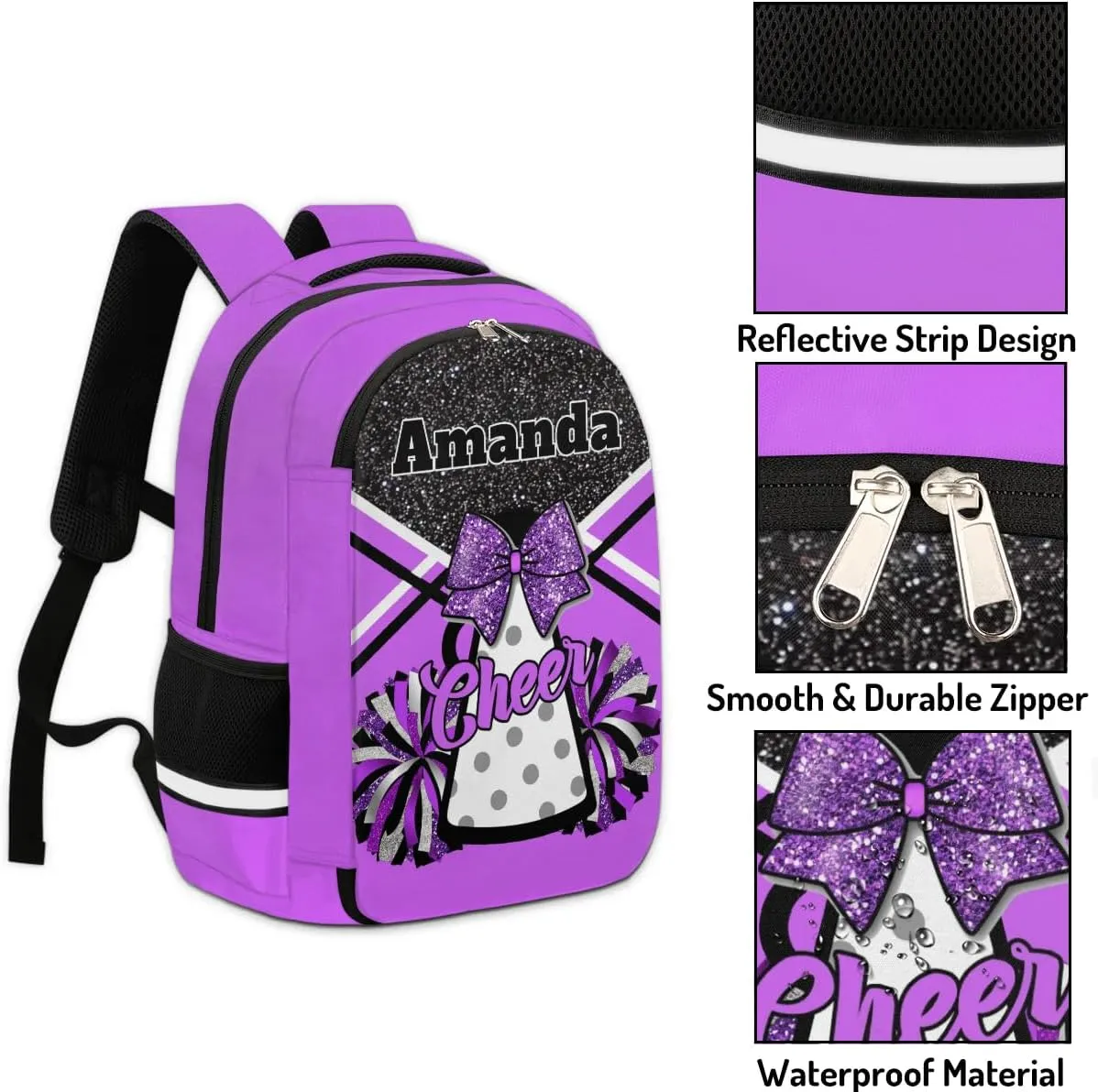 Bardic Personalized Cheer Backpack Kids Backpack for Girls Boys Custom Backpacks Schoolbag for Children Backpack Glitter Cheerleader Gift for Kids