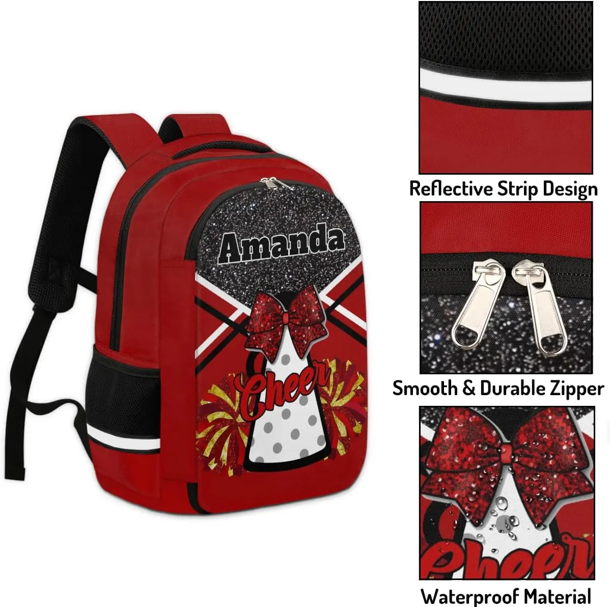 Bardic Personalized Cheer Backpack Kids Backpack for Girls Boys Custom Backpacks Schoolbag for Children Backpack Glitter Cheerleader Gift for Kids