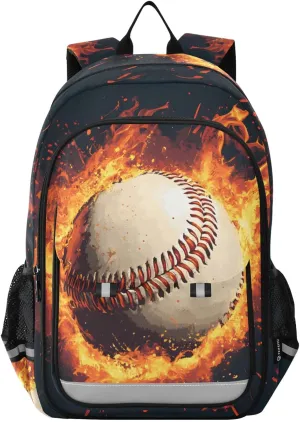 Baseball Magma Flame Backpack School Bag Laptop Backpack Students Travel Daypack with Reflective Stripes