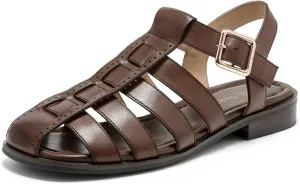 BEAU TODAY Fisherman Sandals for Women, Women’s Leather Flat Sandals, Gladiator Strappy Close Toe Roman Sandals Shoes Comfortable Dress Buckle Summer Shoes