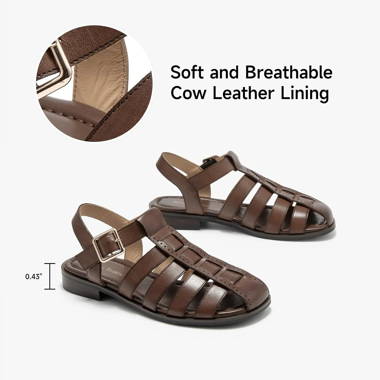 BEAU TODAY Fisherman Sandals for Women, Women’s Leather Flat Sandals, Gladiator Strappy Close Toe Roman Sandals Shoes Comfortable Dress Buckle Summer Shoes