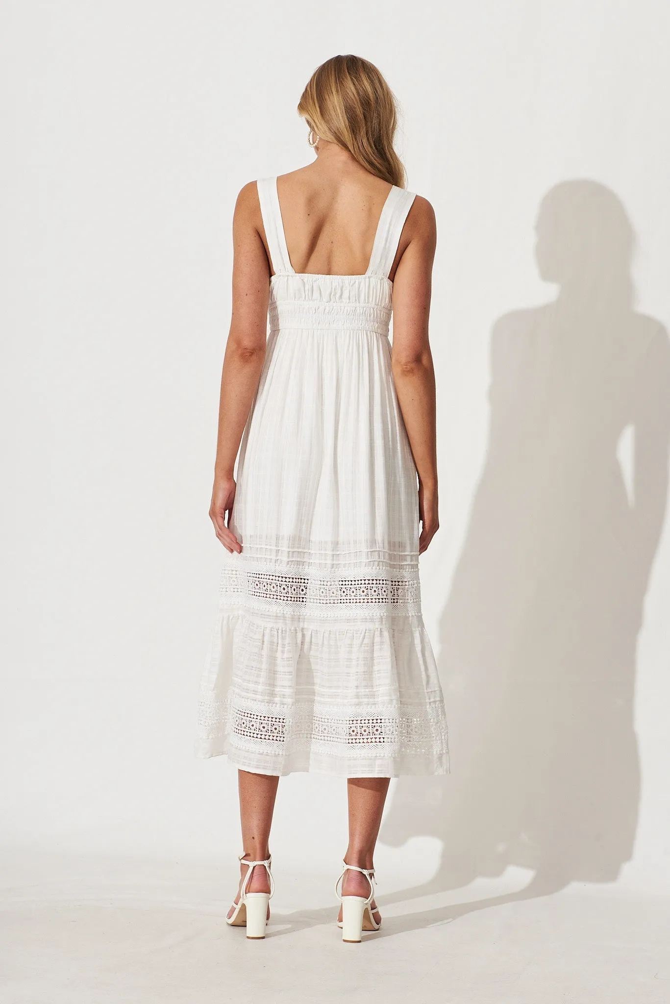 Beautiful Day Midi Sundress In White Cotton