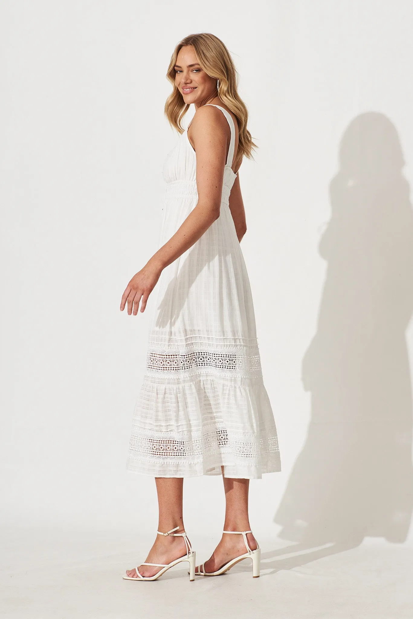 Beautiful Day Midi Sundress In White Cotton
