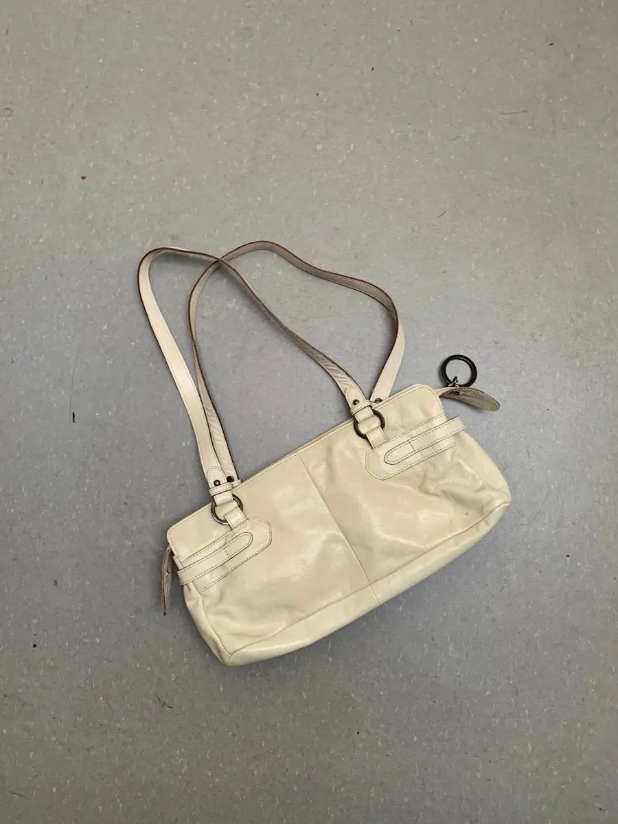 Beige leather shoulder bag