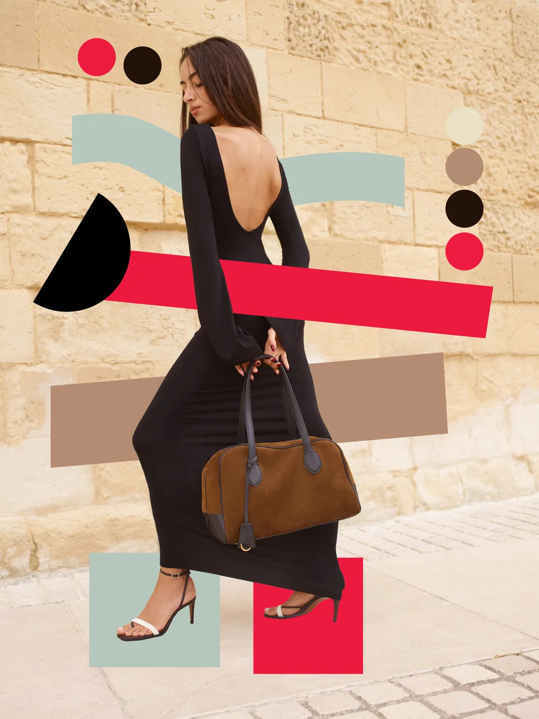 Belfiore Walnut/Ecru Nappa/Canvas Strappy heeled sandals
