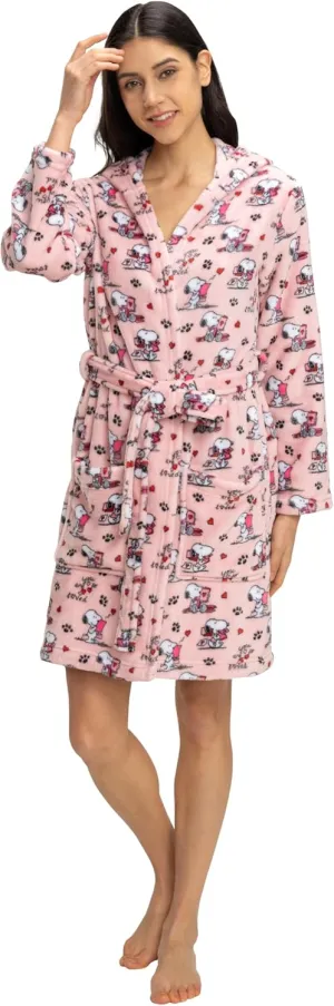 Berkshire Blanket Peanuts® Snoopy VelvetLoft® Soft Lightweight Women Robes, Short Hooded Robe with Pockets, Gifts for Women
