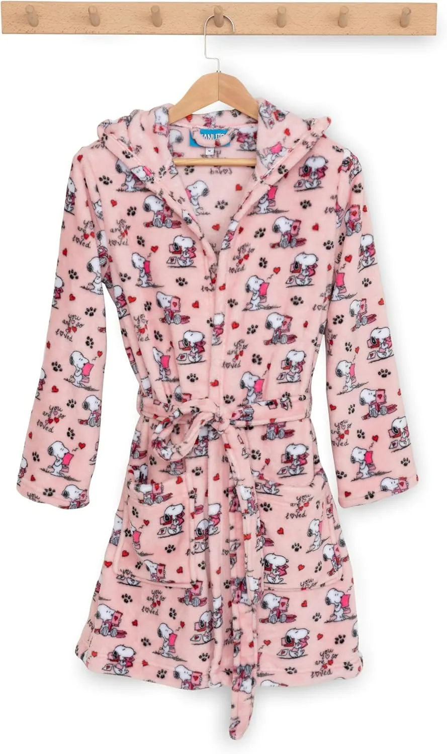 Berkshire Blanket Peanuts® Snoopy VelvetLoft® Soft Lightweight Women Robes, Short Hooded Robe with Pockets, Gifts for Women