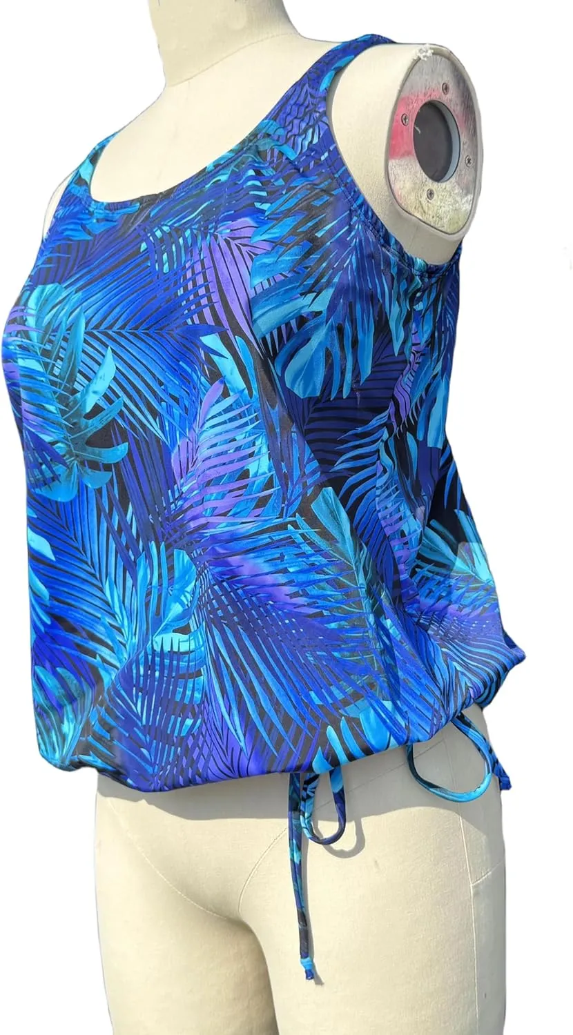 BIMEI Pocketed Split Mastectomy Swimsuit Tankini Swimwear Women Two Piece Swim Top Shorts Bathing Suits 238