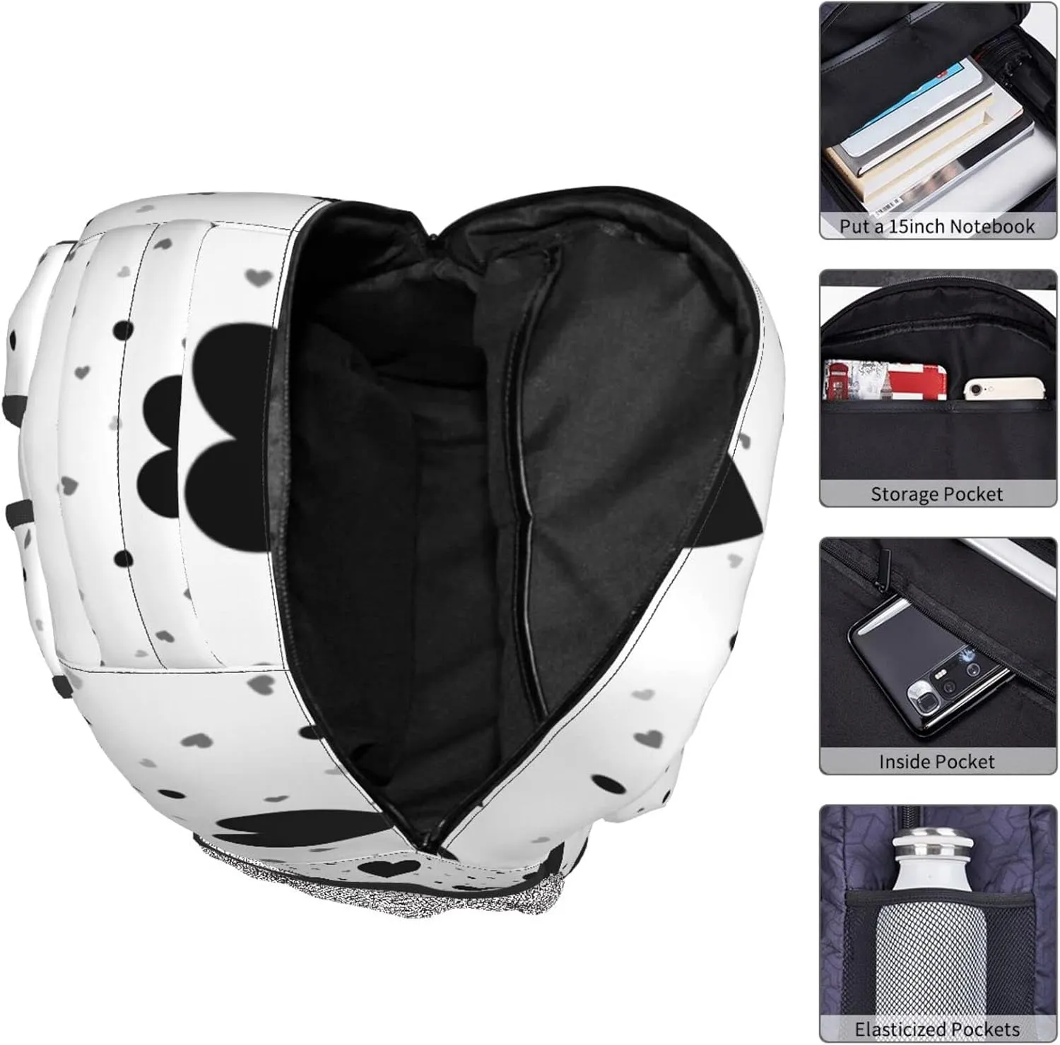 Black And White Hearts Backpack For College School Large Laptop Bag Shoulder Bags Student Bookbag 17 Inch